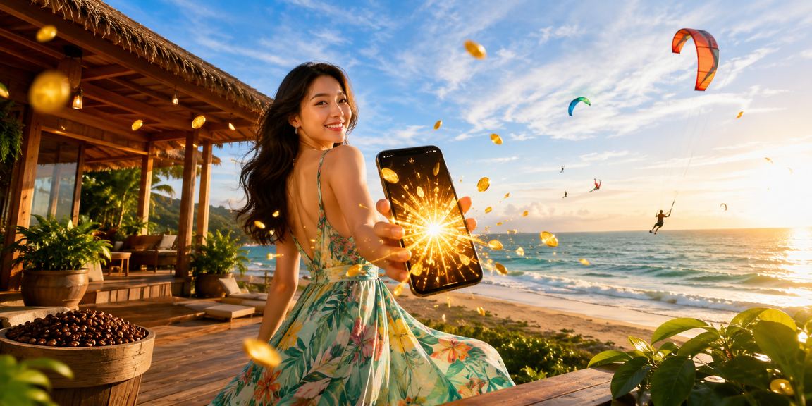 Người dùng xem kèo thể thao trên điện thoại bên ly cà phê tại Mũi Né