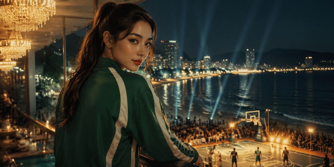 Người dùng tại Vũng Tàu đặt cược bóng rổ trực tuyến với view bãi biển buổi chiều